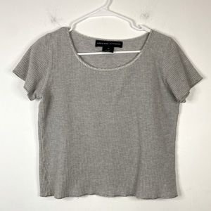 4/25$ ADRIENNE VITTADINI Grey Waffle Knit Thermal Short Sleeve Cropped Tee